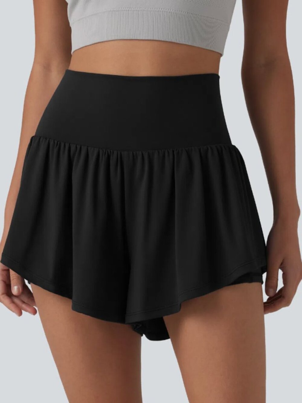 HALARA Black High-Waist Flared Skort Shorts